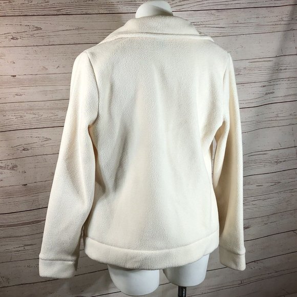 Merona Womens Size L Full Zip Knit Sweater Jacket Fleece Ivory White Coat - Picture 2 of 12